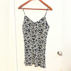 Hollister Black Daisy Print Slip Dress with Yellow Centers